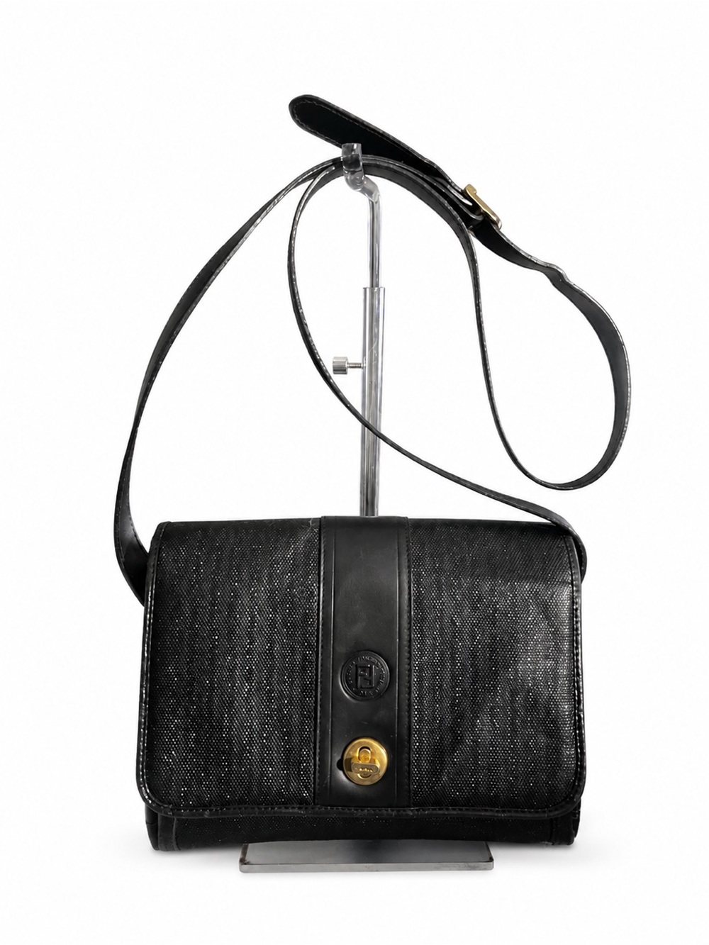Fendi Black Shoulder Bag with Gold Turn-Lock